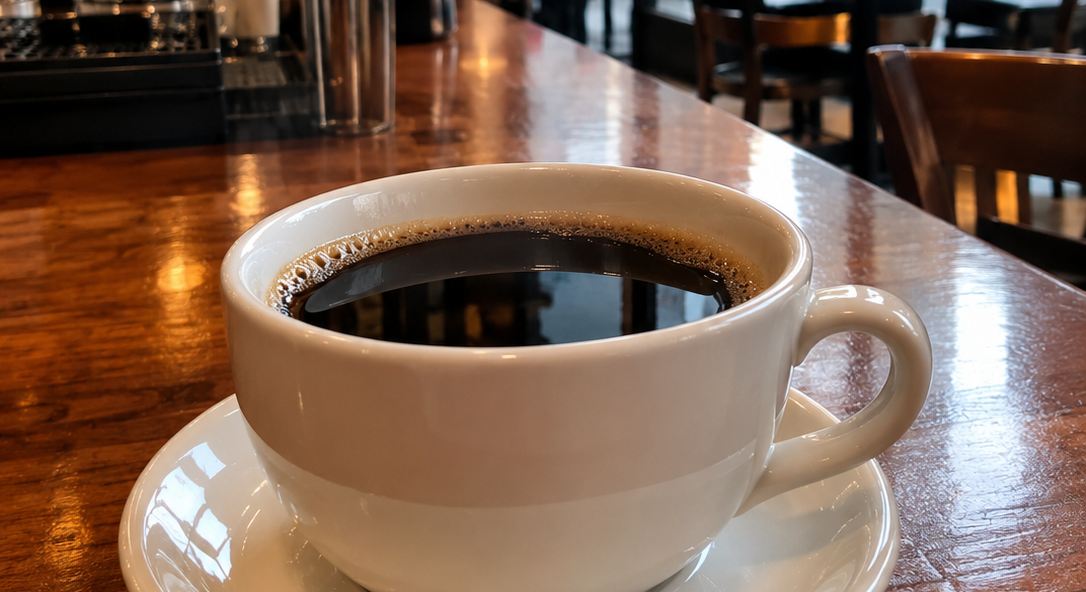 Filiżanka kawy americano na drewnianym blacie
